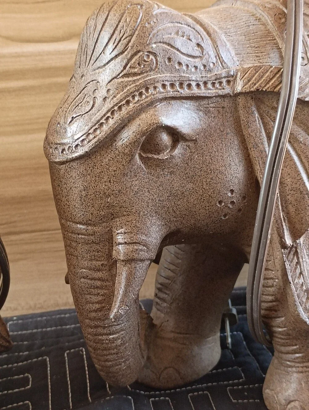 Hand-Carved Brown Elephant Table Lamps - Decorative Pair